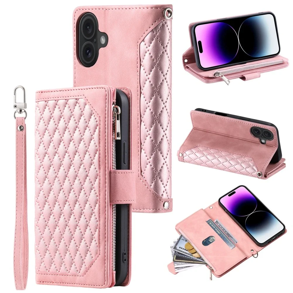 iPhone 16 Vattert lommebokveske, Rosa iPhone 16 Vattert lommebokveske, Rosa