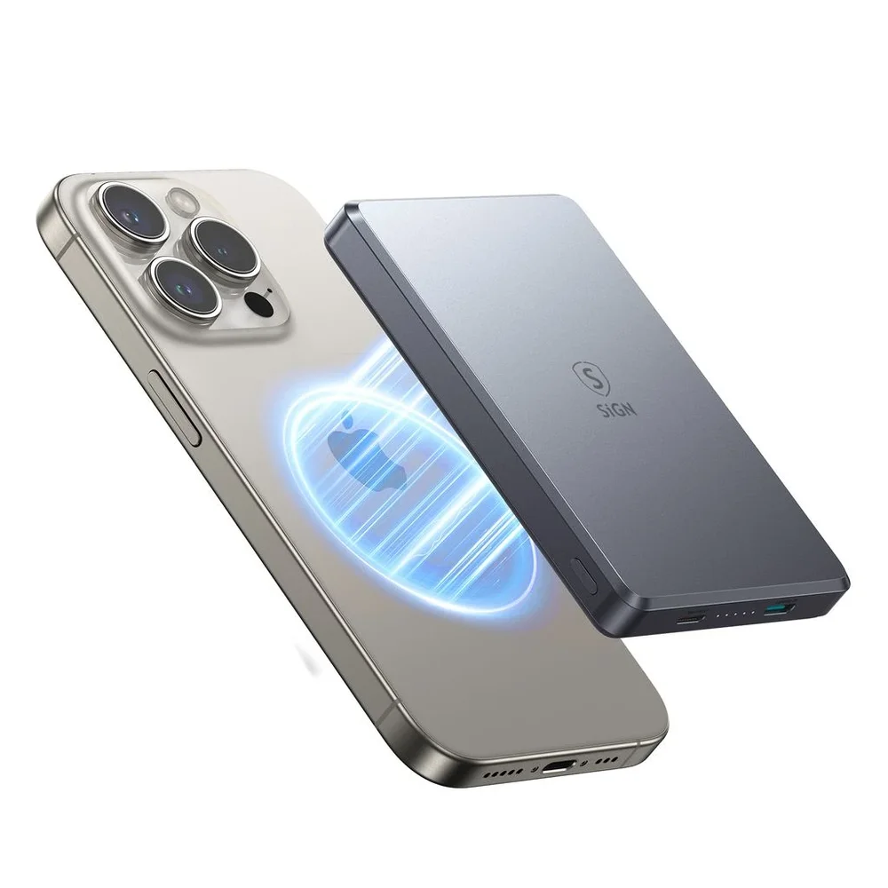 SiGN Ultratynn Magnetisk Trådløs Powerbank 10000 mAh 20W, Grå SiGN Ultratynn Magnetisk Trådløs Powerbank 10000 mAh 20W, Grå