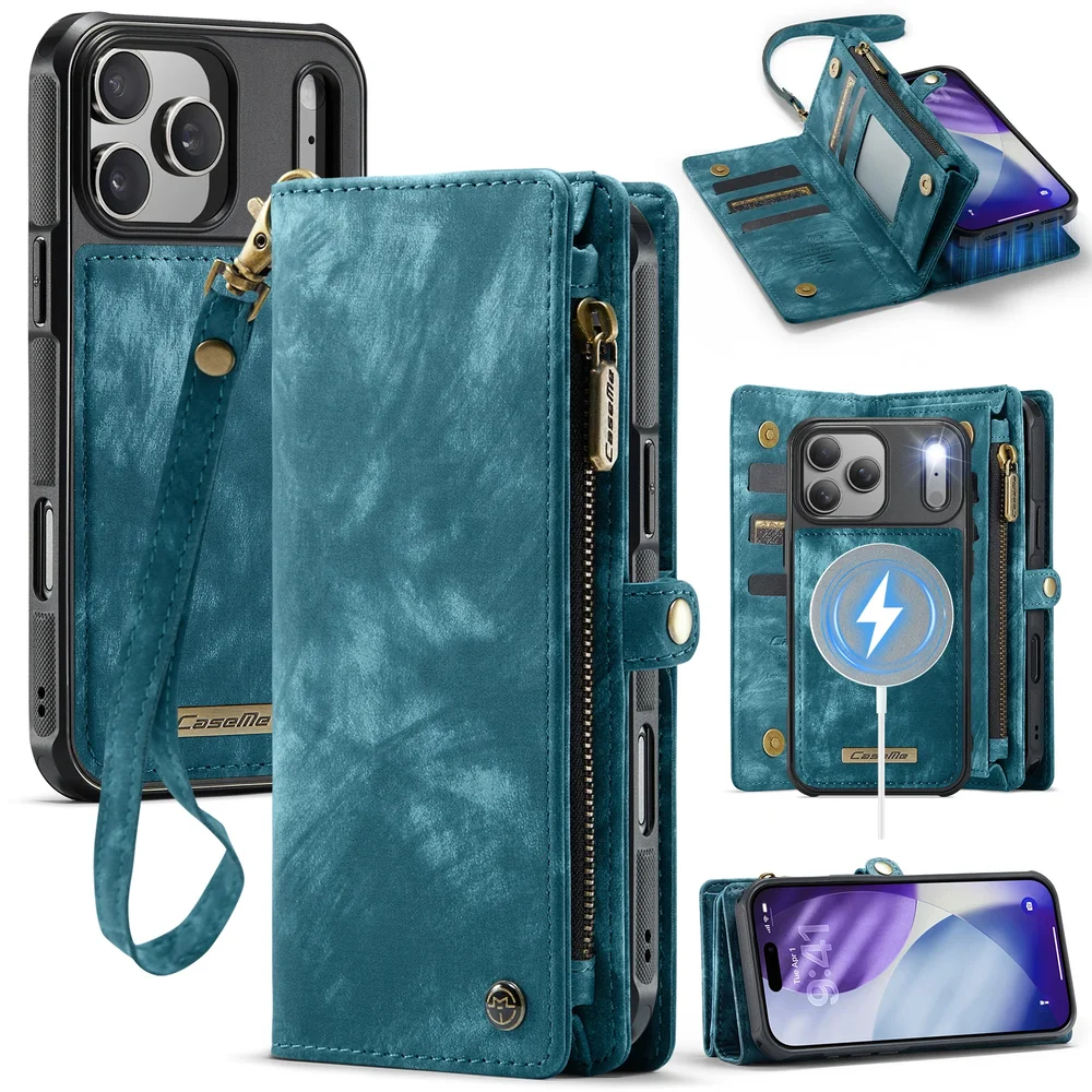 CaseMe iPhone 17 Pro Max Romslig lommeboketui med mange kortlommer, Blå CaseMe iPhone 17 Pro Max Romslig lommeboketui med mange kortlommer, Blå