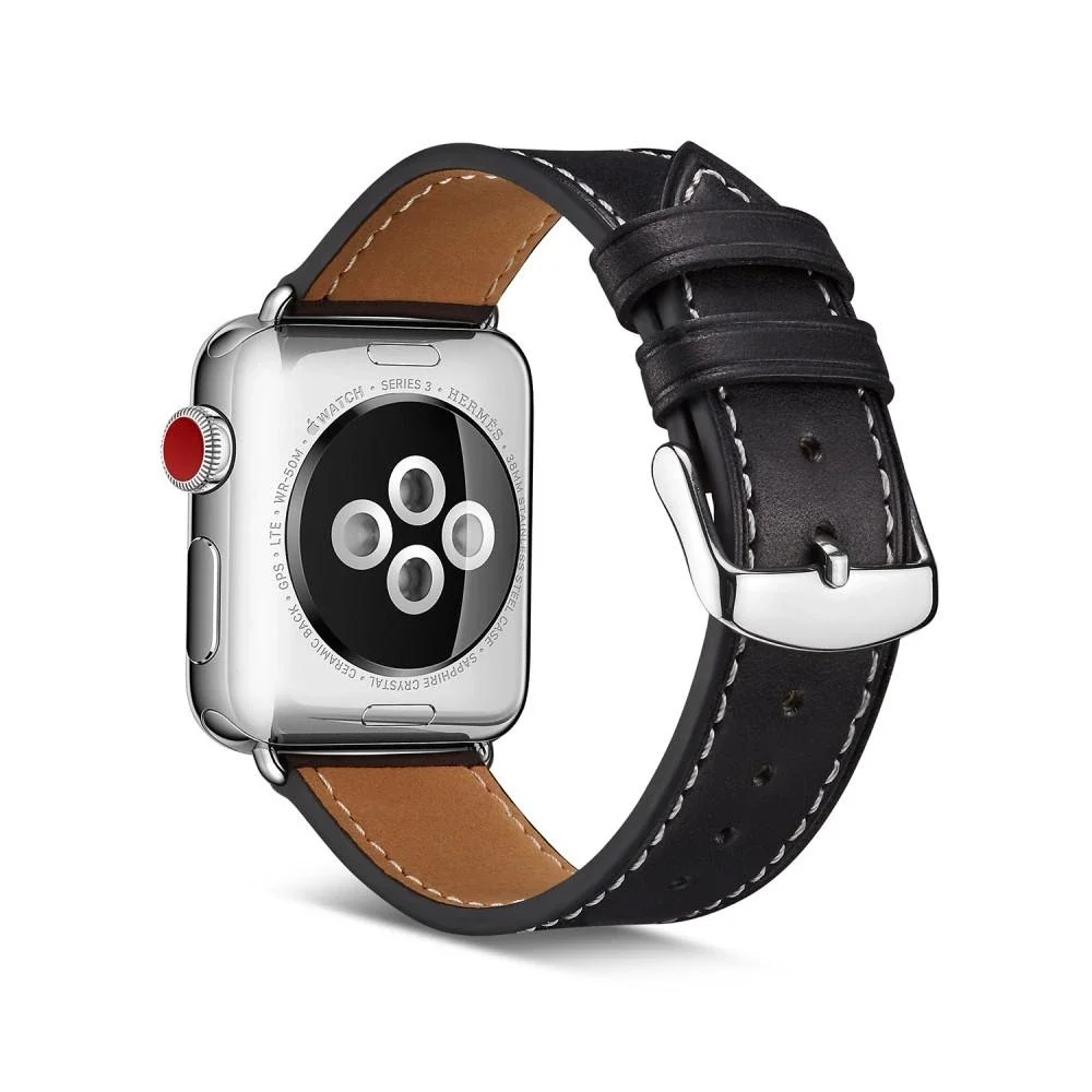 Apple Watch Series 7 41mm Reim i ekte skinn, Svart Apple Watch Series 7 41mm Reim i ekte skinn, Svart