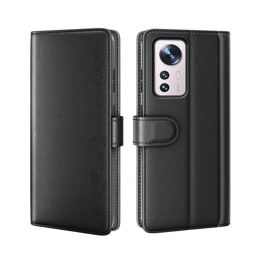 Xiaomi 12 Pro Lommeboketui i ekte skinn, Svart Xiaomi 12 Pro Lommeboketui i ekte skinn, Svart