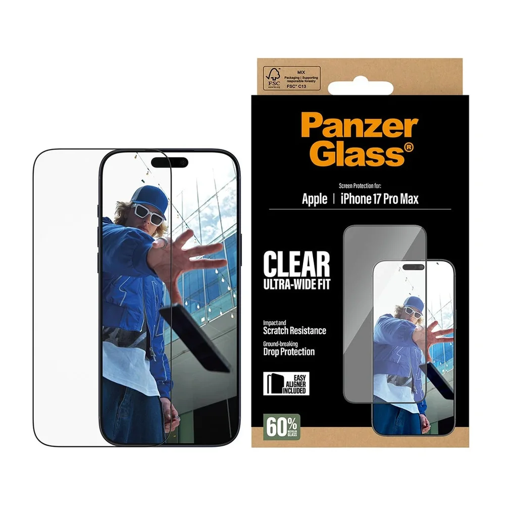 PanzerGlass iPhone 17 Pro Max Skjermbeskytter med installasjonsramme - Ultra Wide Fit