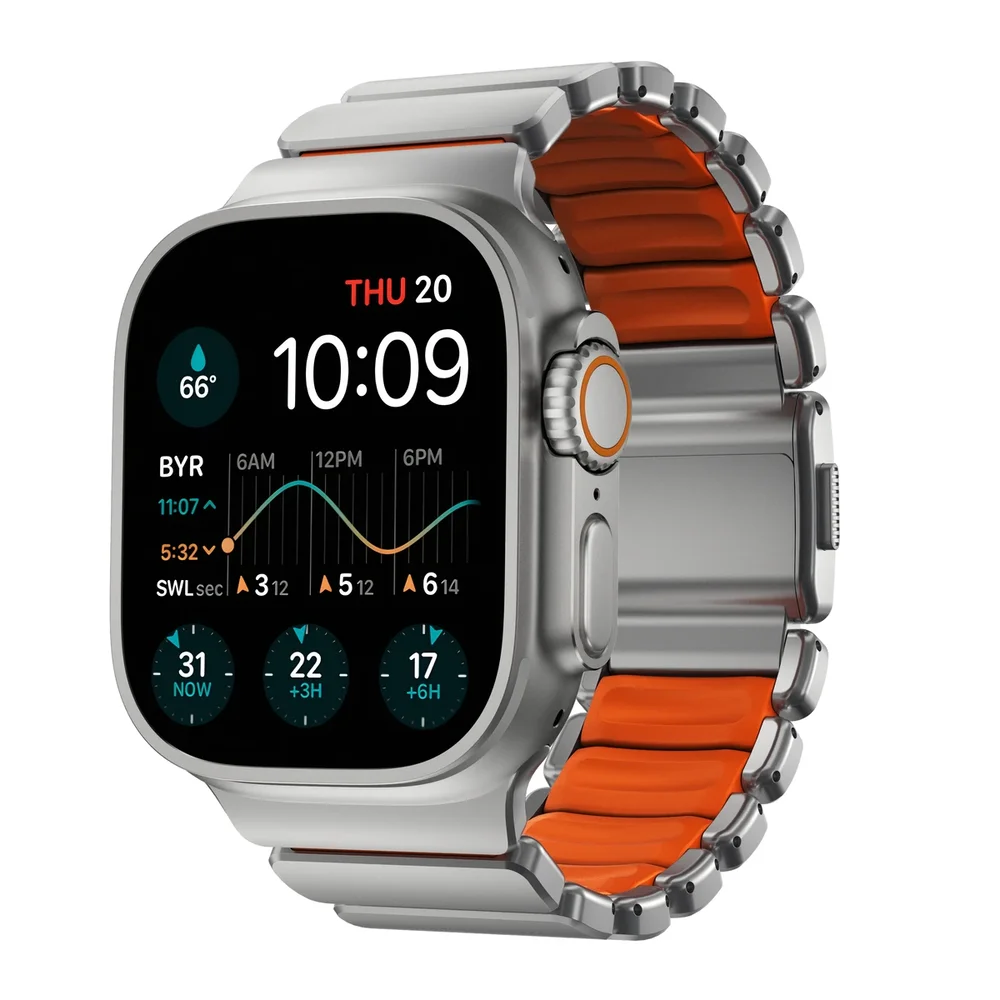 Nomad Apple Watch SE 3 44mm Reim Stratos, Natural Titanium - Ultra Orange
