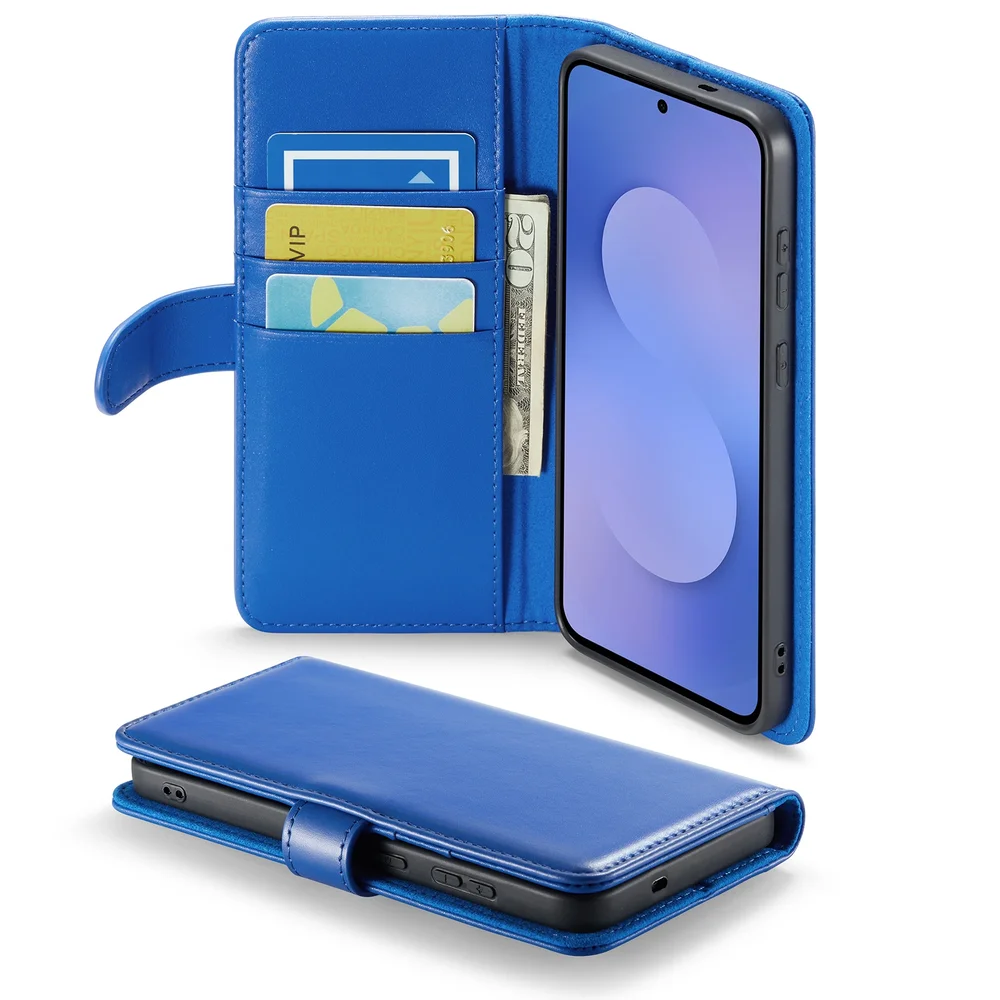 Mobique Samsung Galaxy S25 FE Lommeboketui i ekte skinn, Blå
