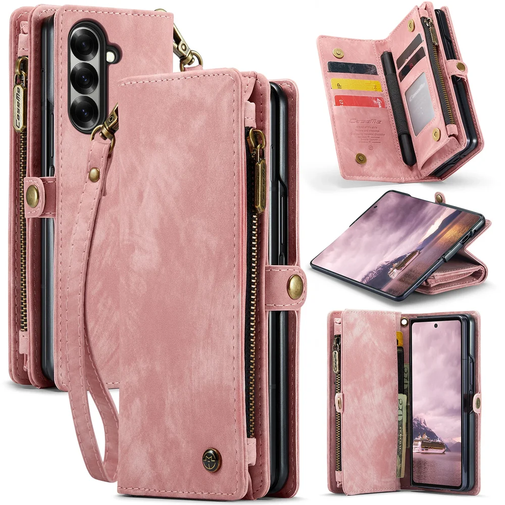 CaseMe Samsung Galaxy Z Fold 7 Romslig lommeboketui med mange kortlommer, Rosa CaseMe Samsung Galaxy Z Fold 7 Romslig lommeboketui med mange kortlommer, Rosa