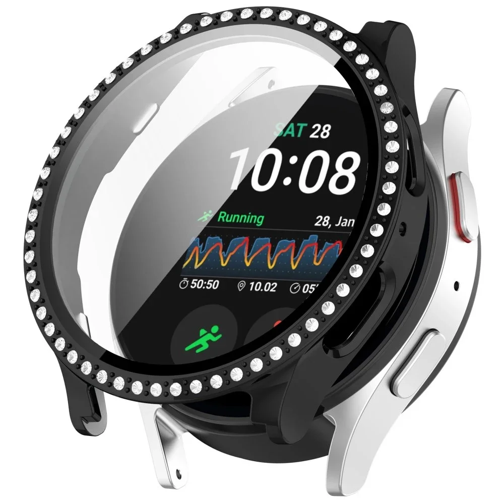 Samsung Galaxy Watch 7 40mm Heldekkende deksel med innebygd skjermbeskytter og steiner, Svart