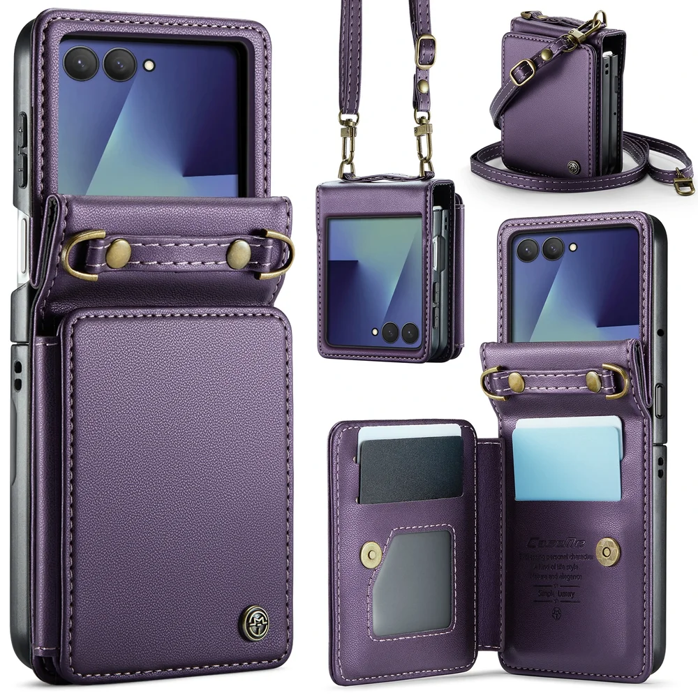 CaseMe Samsung Galaxy Z Flip 8 Deksel med innebygd lommebok og RFID-beskyttelse Lilla CaseMe Samsung Galaxy Z Flip 8 Deksel med innebygd lommebok og RFID-beskyttelse Lilla