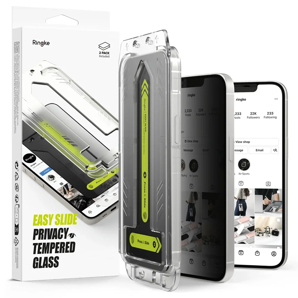 Ringke iPhone 13 Pro Anti-spy Skjermbeskytter i glass med monteringsram (2-pack) Ringke iPhone 13 Pro Anti-spy Skjermbeskytter i glass med monteringsram (2-pack)