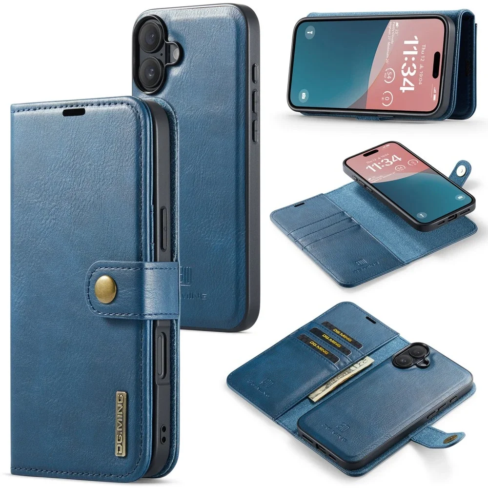 DG.MING iPhone 16 Lommeboketui med avtakbart deksel, Blue DG.MING iPhone 16 Lommeboketui med avtakbart deksel, Blue