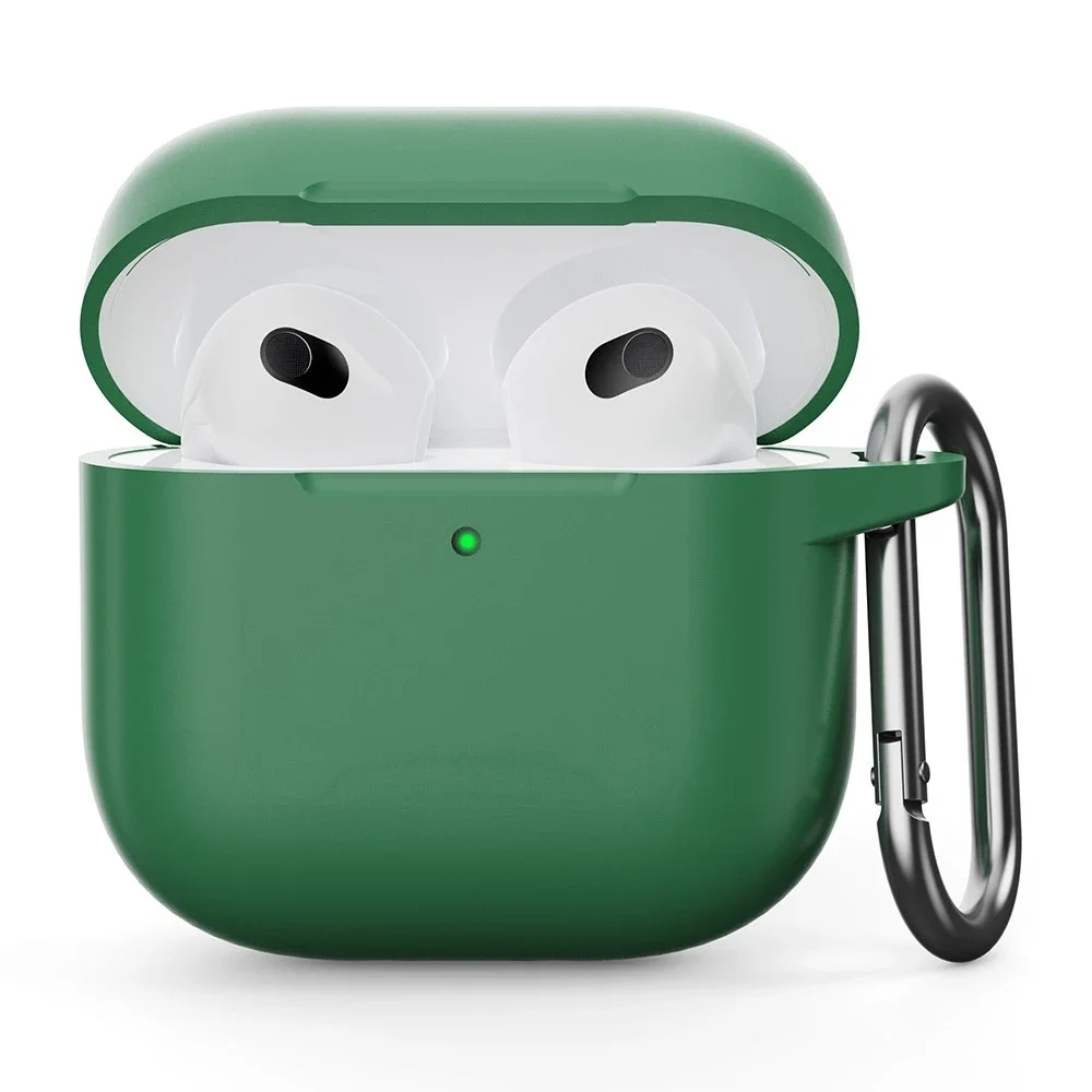Apple AirPods 4 Silikondeksel med karabinkrok, Grønn Apple AirPods 4 Silikondeksel med karabinkrok, Grønn