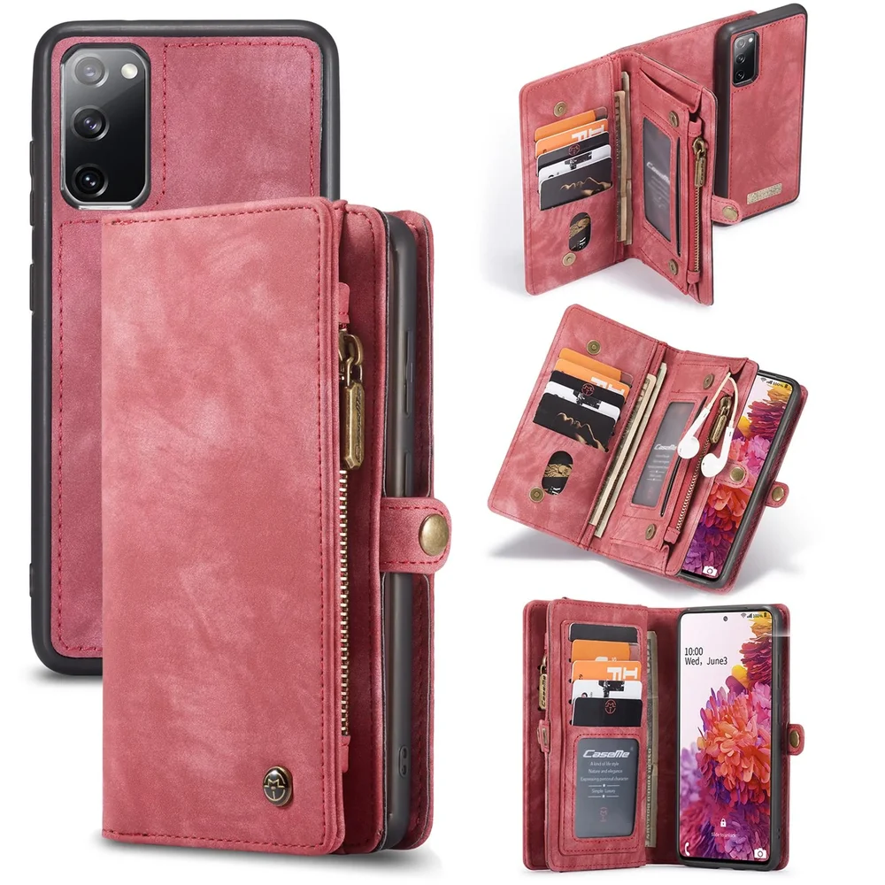 CaseMe Samsung Galaxy S20 FE Romslig lommeboketui med mange kortlommer, Rød CaseMe Samsung Galaxy S20 FE Romslig lommeboketui med mange kortlommer, Rød