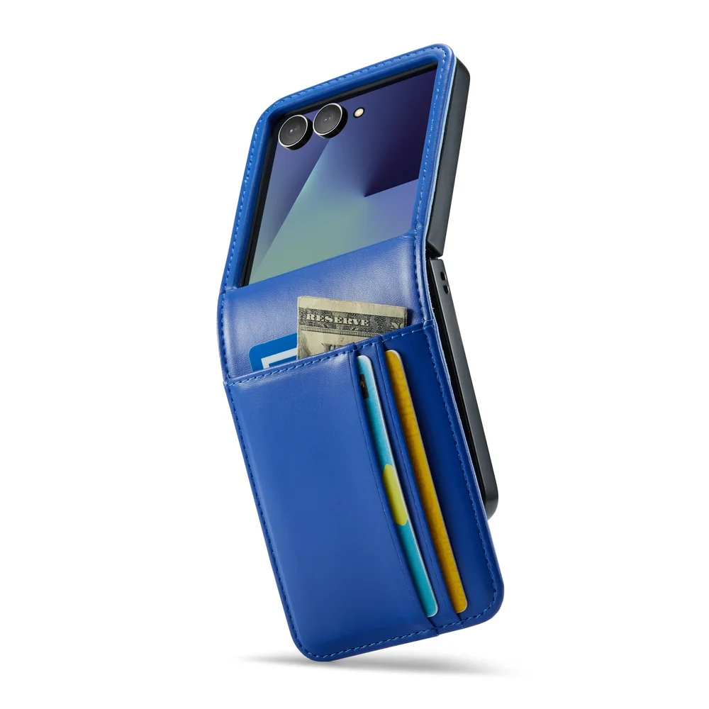 Mobique Samsung Galaxy Z Flip 8 Lommeboketui i ekte skinn, Blå
