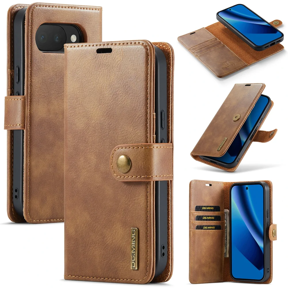 DG.MING Google Pixel 10a Lommeboketui med avtakbart deksel, Cognac DG.MING Google Pixel 10a Lommeboketui med avtakbart deksel, Cognac