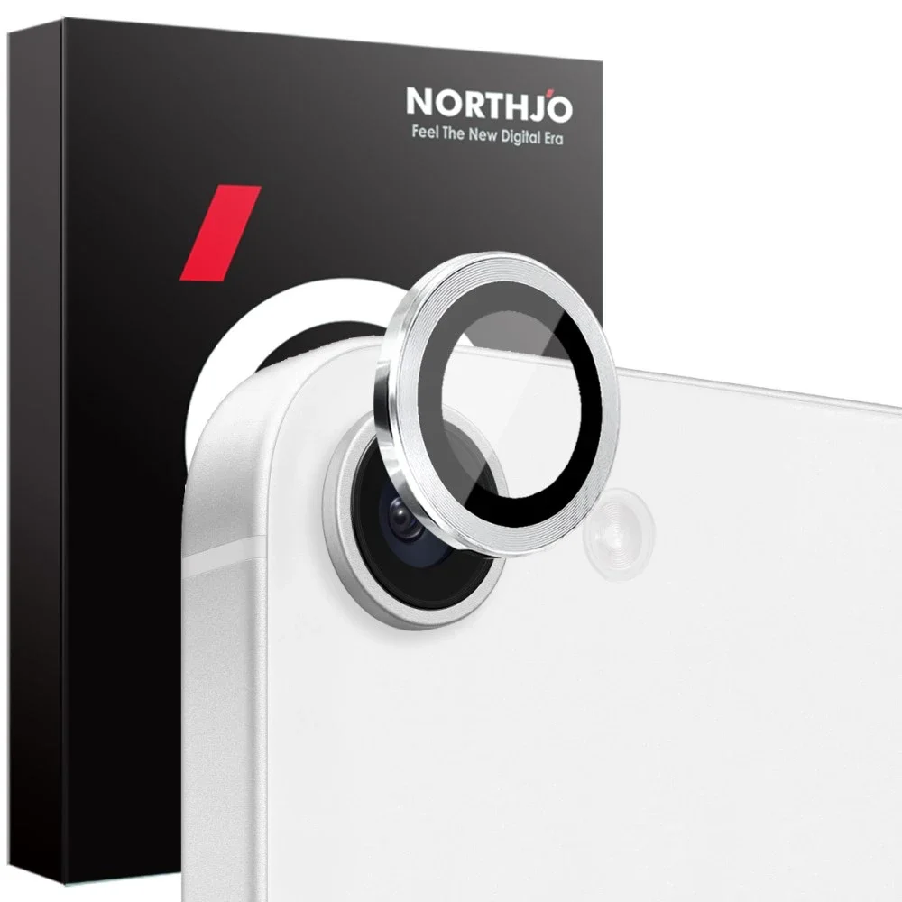 NORTHJO iPhone 17e Linsebeskytter i herdet glass med aluminiumsramme Sølv