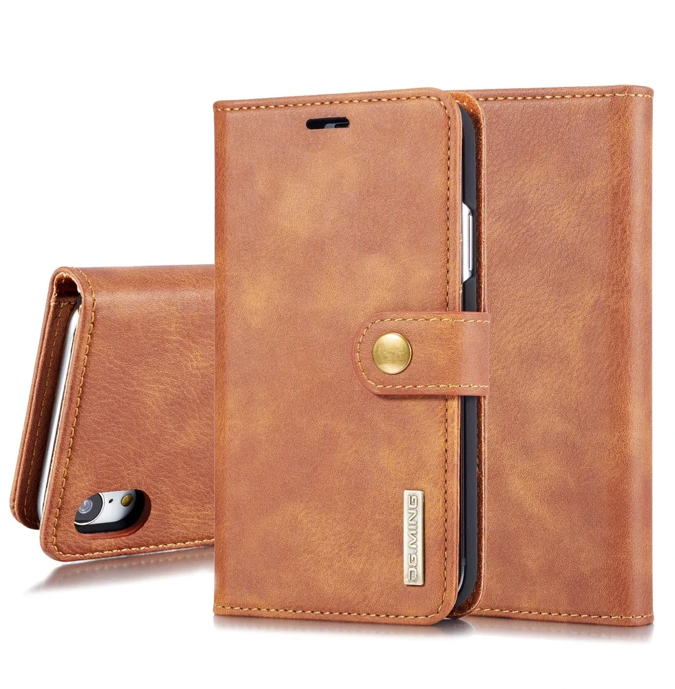 DG.MING iPhone Xr Lommeboketui med avtakbart deksel, Cognac
