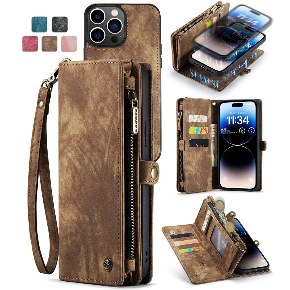 CaseMe iPhone 13 Pro Max Romslig lommeboketui med mange kortlommer, Brun CaseMe iPhone 13 Pro Max Romslig lommeboketui med mange kortlommer, Brun