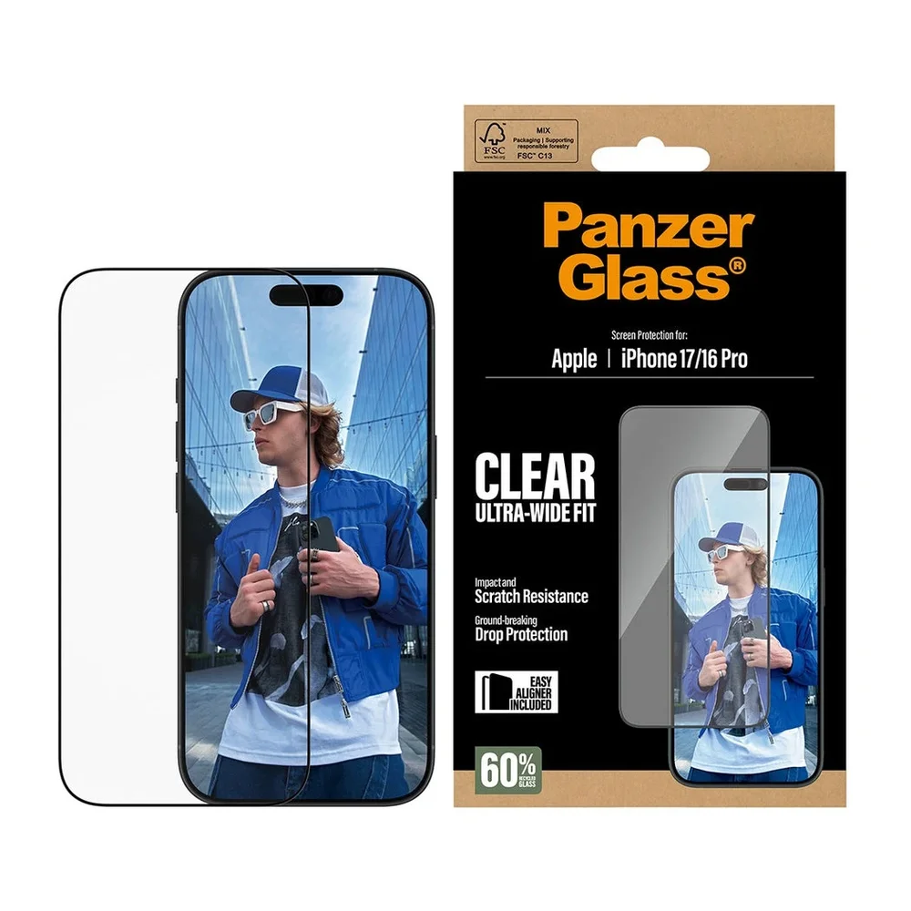PanzerGlass iPhone 17 Skjermbeskytter med installasjonsramme - Ultra Wide Fit