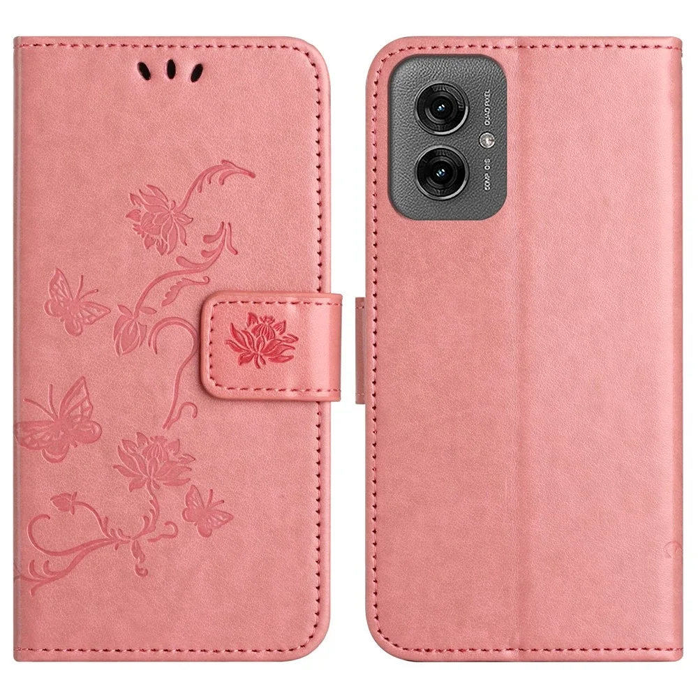 Motorola Moto G55 Mobiletui med sommerfugler, Rosa Motorola Moto G55 Mobiletui med sommerfugler, Rosa