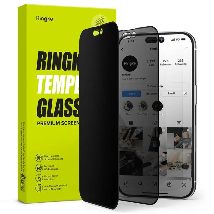 Ringke iPhone 14 Pro Max Anti-spy skjermbeskytter i glass med monteringsverktøy