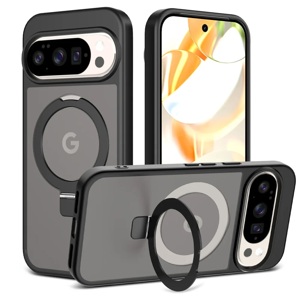 Google Pixel 9 Pro XL Magnetic hybriddeksel med stativfunksjon, Svart Google Pixel 9 Pro XL Magnetic hybriddeksel med stativfunksjon, Svart