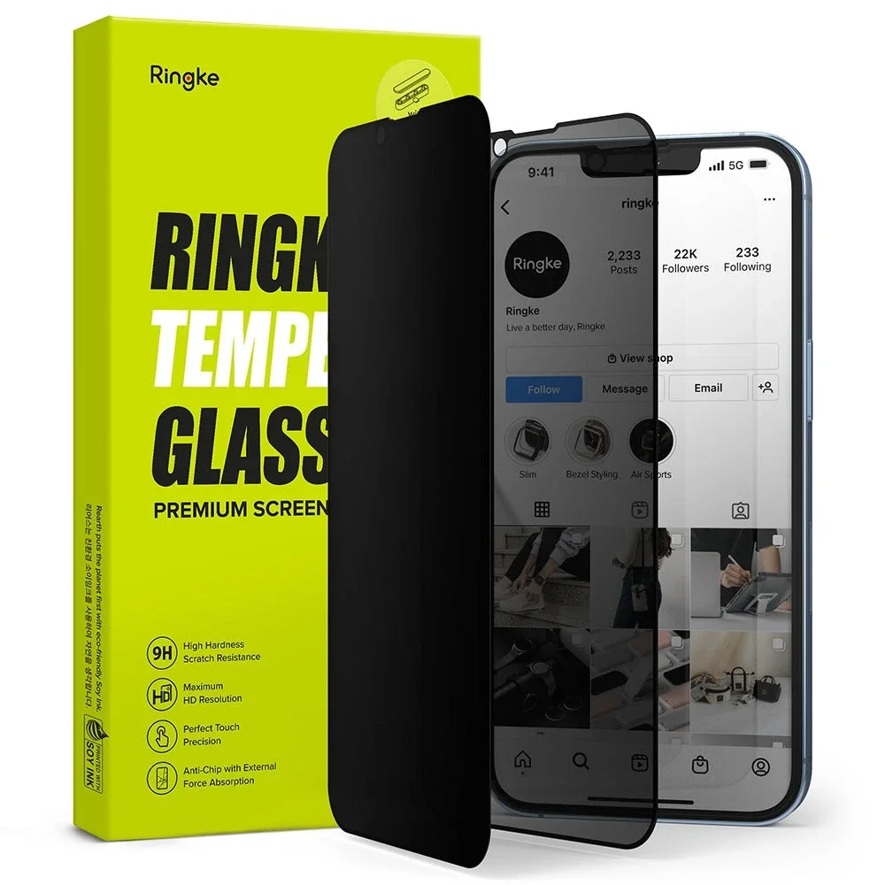 Ringke iPhone 14 Anti-spy skjermbeskytter i glass med monteringsverktøy