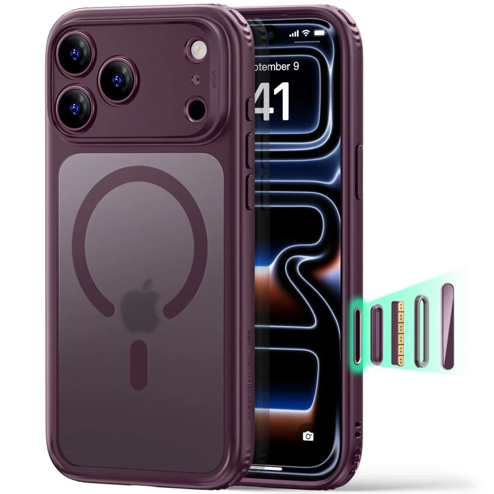 ESR iPhone 17 Pro Classic Hybrid-deksel MagSafe, Frosted Deep Burgundy ESR iPhone 17 Pro Classic Hybrid-deksel MagSafe, Frosted Deep Burgundy