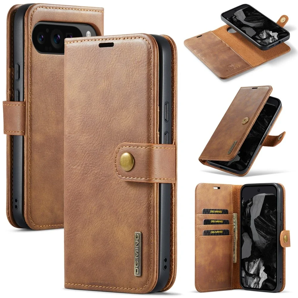 DG.MING Google Pixel 9 Pro XL Lommeboketui med avtakbart deksel, Cognac DG.MING Google Pixel 9 Pro XL Lommeboketui med avtakbart deksel, Cognac