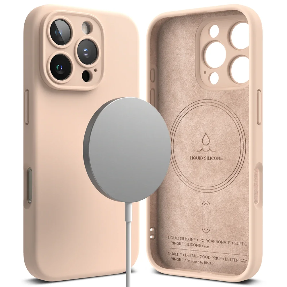 Ringke iPhone 16 Pro MagSafe silikondeksel, Pink Sand