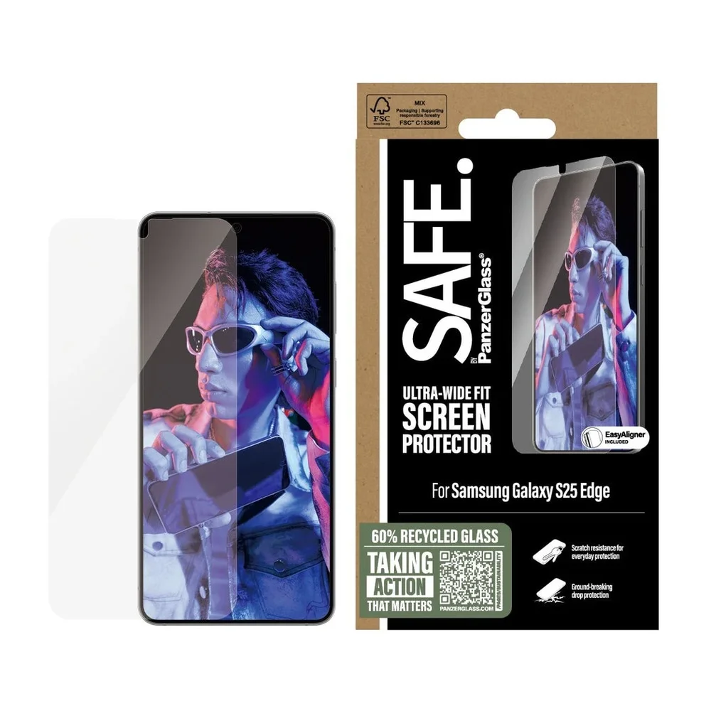 SAFE. by PanzerGlass Samsung Galaxy S25 Edge Skjermbeskytter i glass med installasjonsramme - Ultra Wide Fit