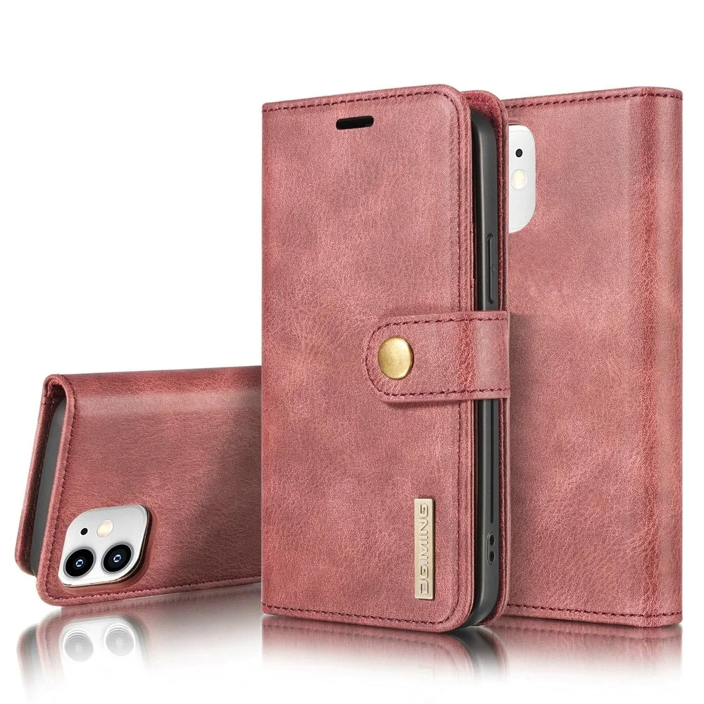 DG.MING iPhone 12 Mini Lommeboketui med avtakbart deksel, Red
