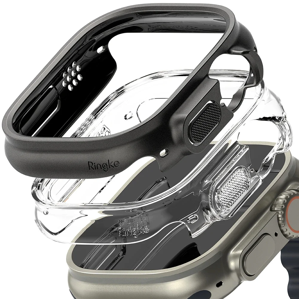 Ringke Apple Watch Ultra 49mm 4th Gen Tynt deksel (2-pack), Titanium Black & Clear