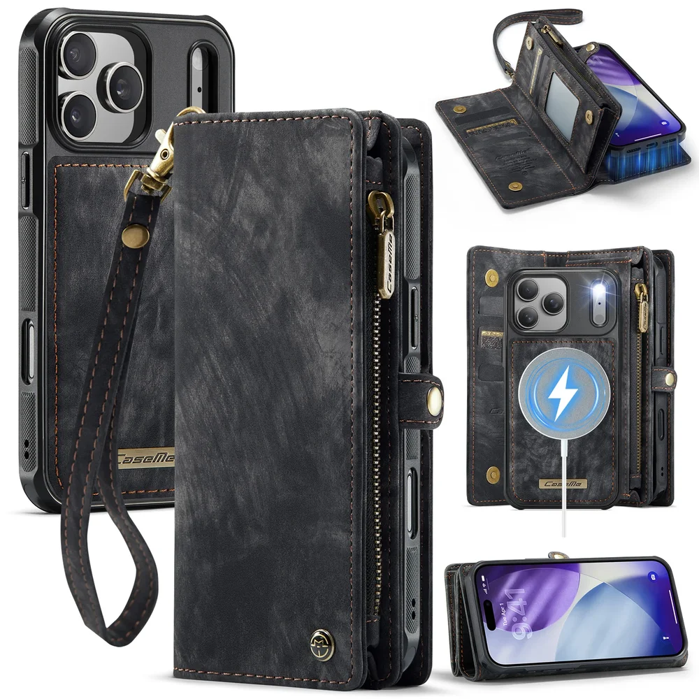 CaseMe iPhone 18 Pro Max Romslig lommeboketui med mange kortlommer, Grå CaseMe iPhone 18 Pro Max Romslig lommeboketui med mange kortlommer, Grå