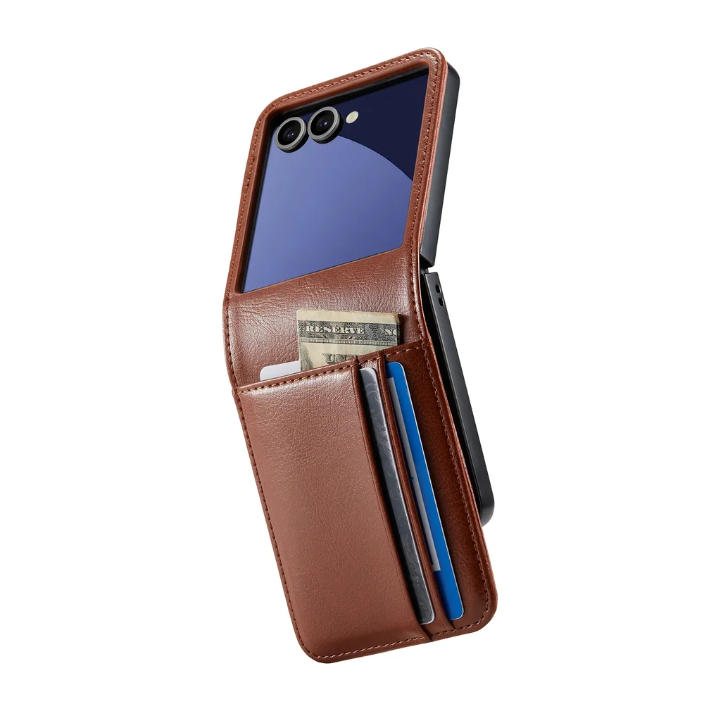 Mobique Samsung Galaxy Z Flip 7 Lommeboketui i ekte skinn, Cognac