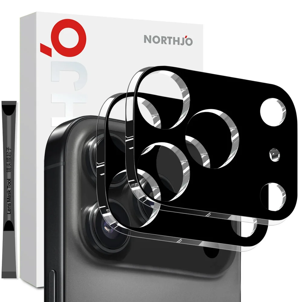 NORTHJO iPhone 17 Pro Max 2-pakning kameralinsebeskytter i herdet glass, Svart