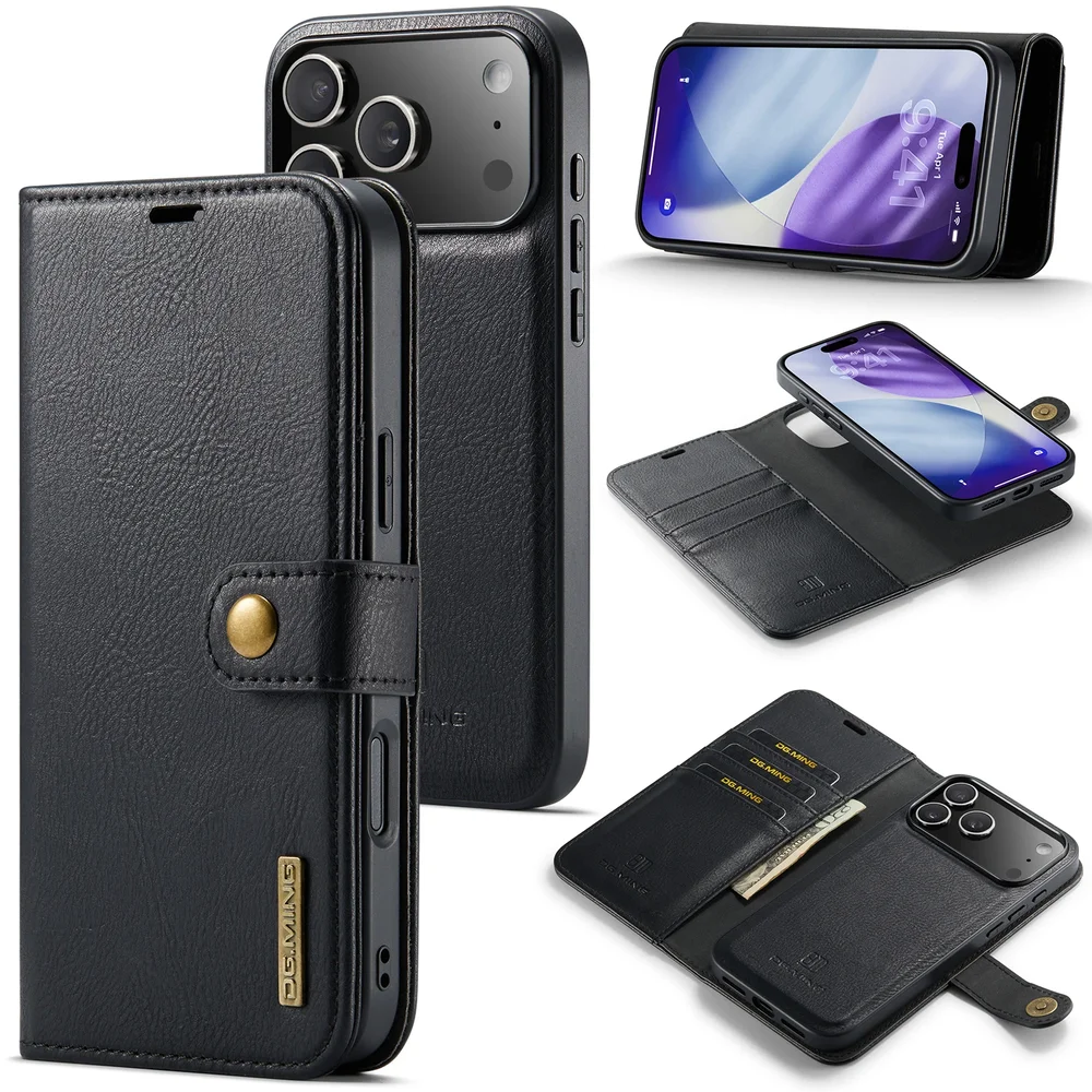 DG.MING iPhone 18 Pro Lommeboketui med avtakbart deksel, Black DG.MING iPhone 18 Pro Lommeboketui med avtakbart deksel, Black