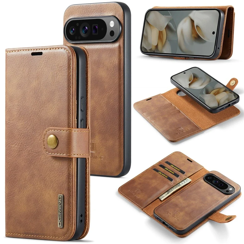 DG.MING Google Pixel 10 Pro XL Lommeboketui med avtakbart deksel, Cognac DG.MING Google Pixel 10 Pro XL Lommeboketui med avtakbart deksel, Cognac