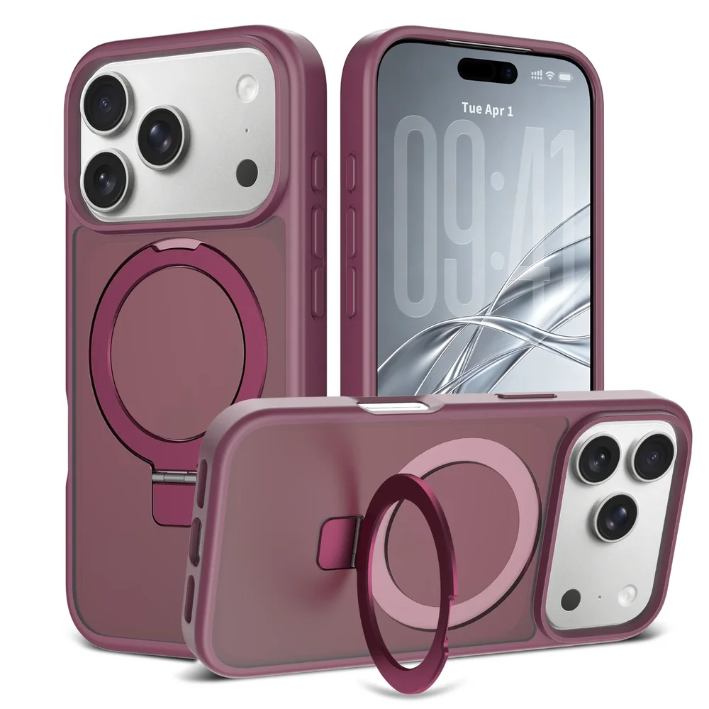 iPhone 18 Pro Magnetic hybriddeksel med stativfunksjon, Burgunder