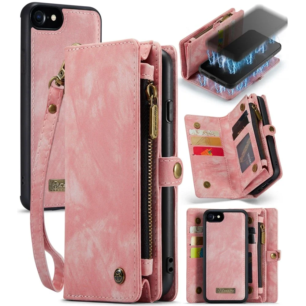CaseMe iPhone 7 Romslig lommeboketui med mange kortlommer, Rosa CaseMe iPhone 7 Romslig lommeboketui med mange kortlommer, Rosa