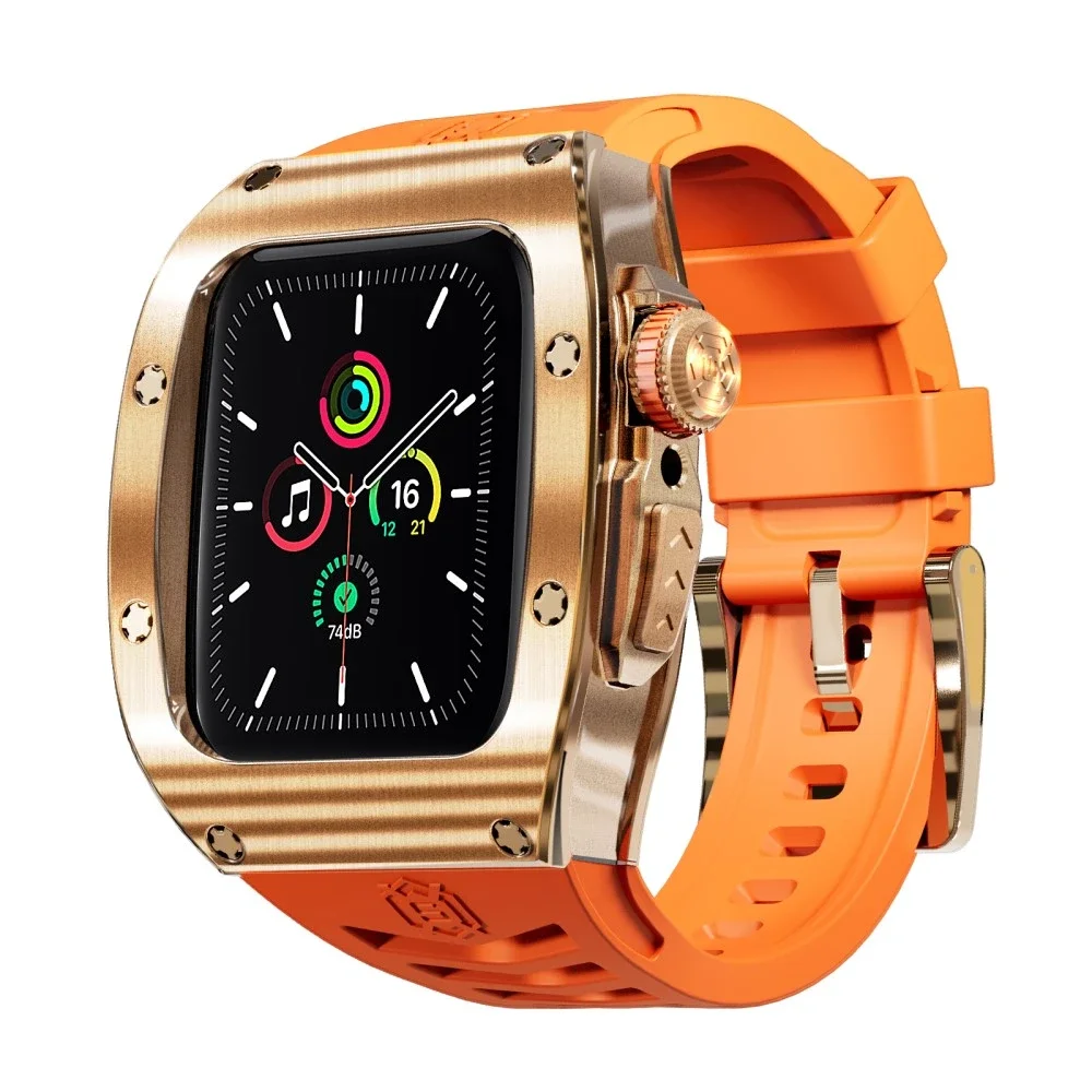 SHELLBOX Apple Watch Series 7 45mm High Brushed Metal Deksel+Reim, Rose/Oransje SHELLBOX Apple Watch Series 7 45mm High Brushed Metal Deksel+Reim, Rose/Oransje