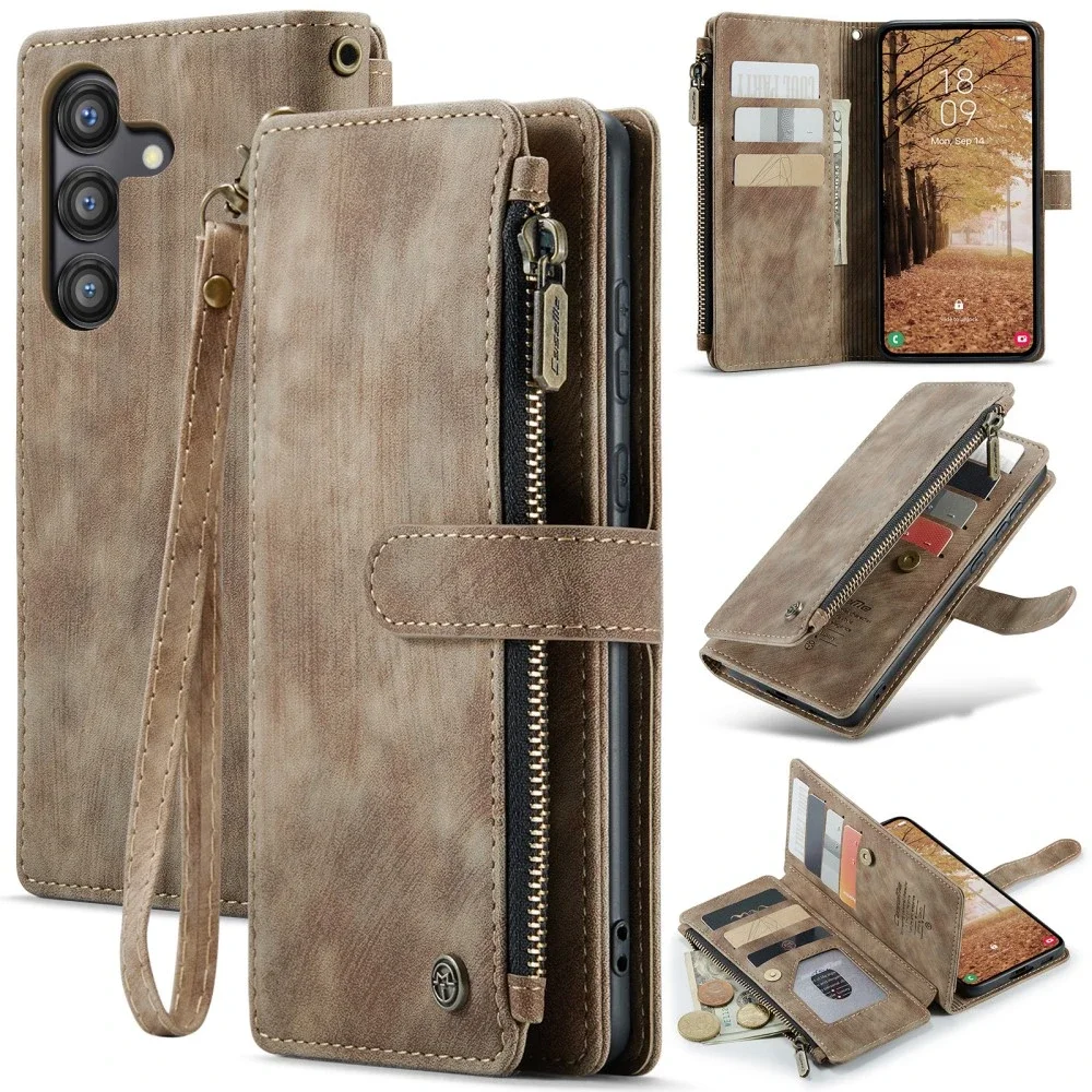 CaseMe Samsung Galaxy A55 Lommeboketui med glidelås, Brun