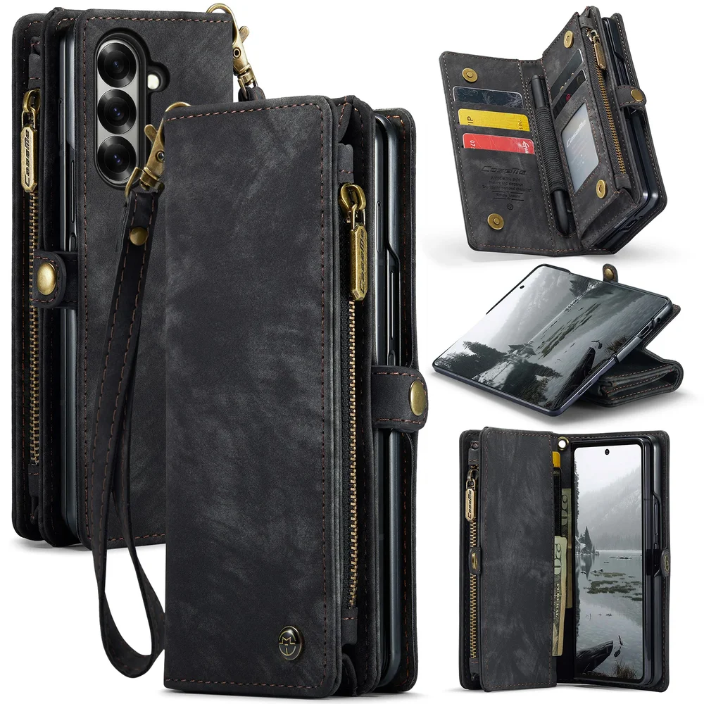 CaseMe Samsung Galaxy Z Fold 7 Romslig lommeboketui med mange kortlommer, Grå CaseMe Samsung Galaxy Z Fold 7 Romslig lommeboketui med mange kortlommer, Grå