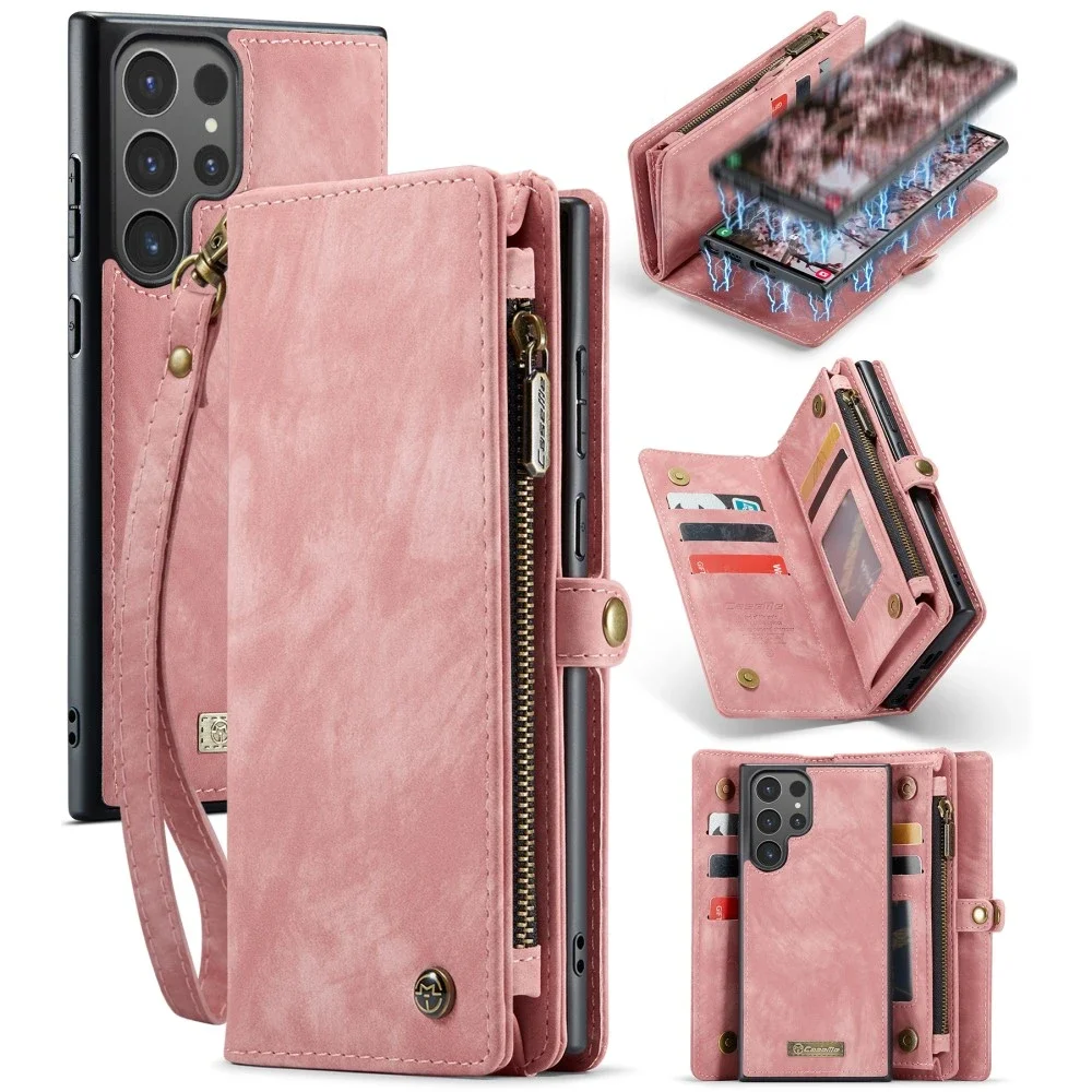 CaseMe Samsung Galaxy S24 Ultra Romslig lommeboketui med mange kortlommer, Rosa