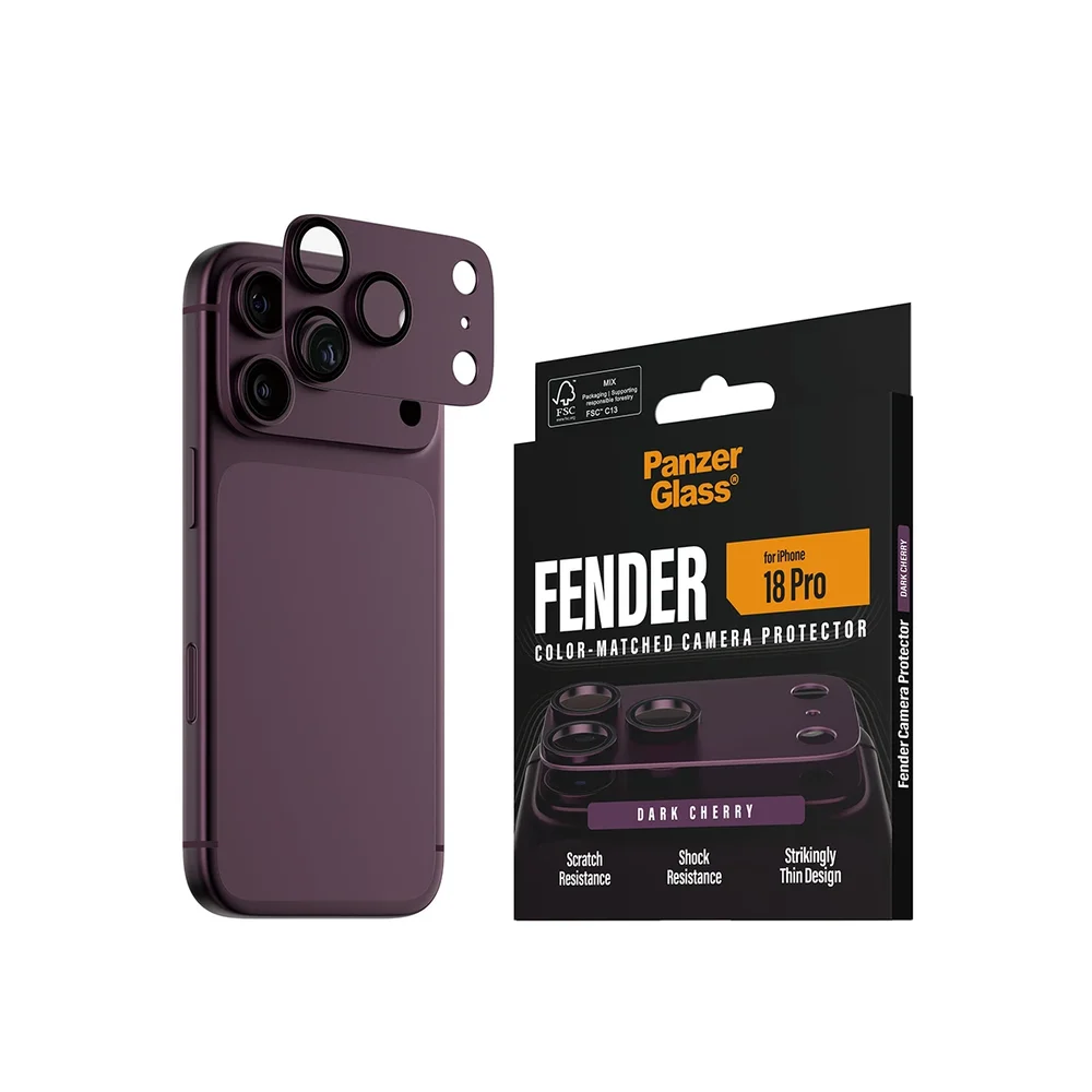 PanzerGlass iPhone 18 Pro Fender heldekkende kamerabeskyttelse, Dark Cherry