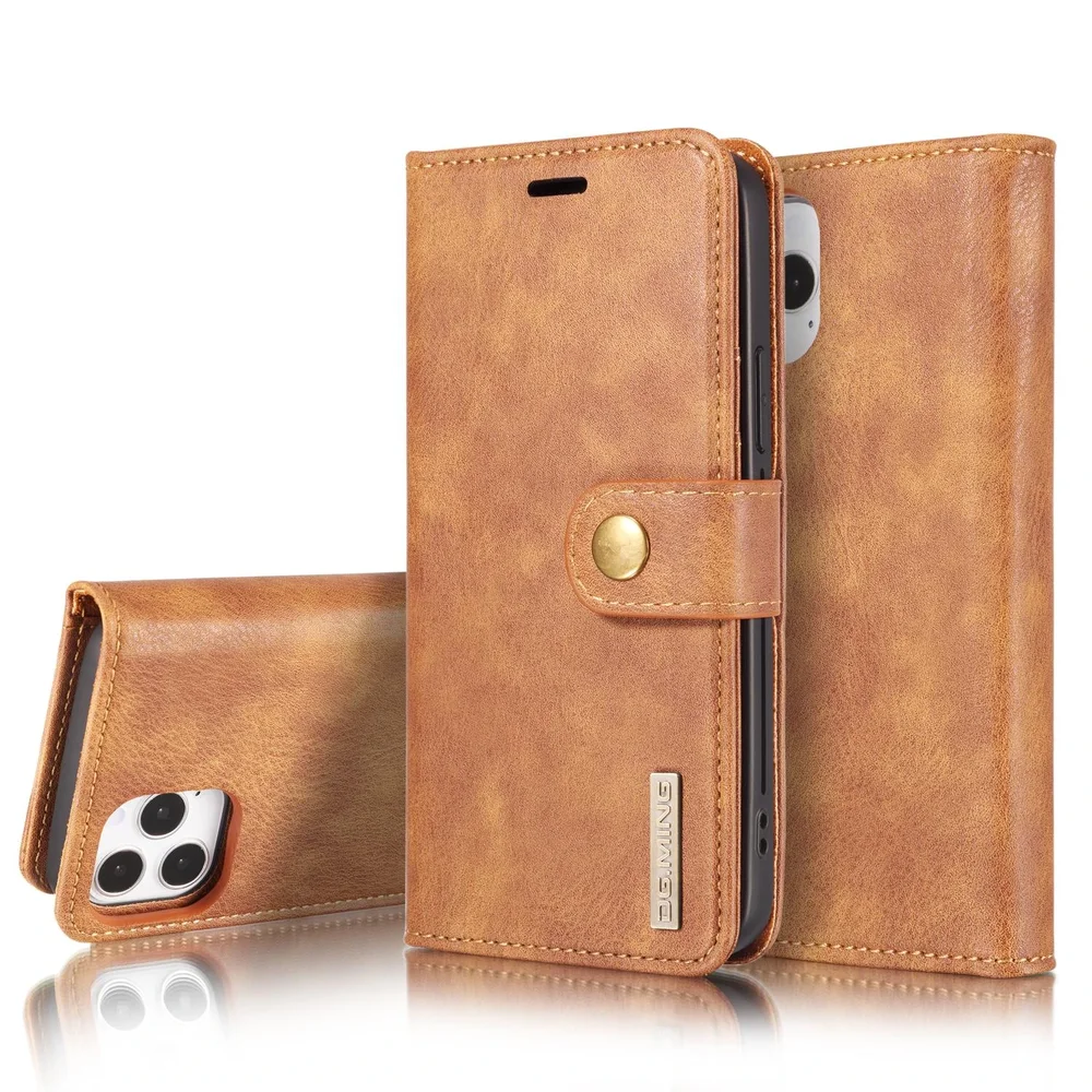 DG.MING iPhone 12 Pro Max Lommeboketui med avtakbart deksel, Cognac DG.MING iPhone 12 Pro Max Lommeboketui med avtakbart deksel, Cognac