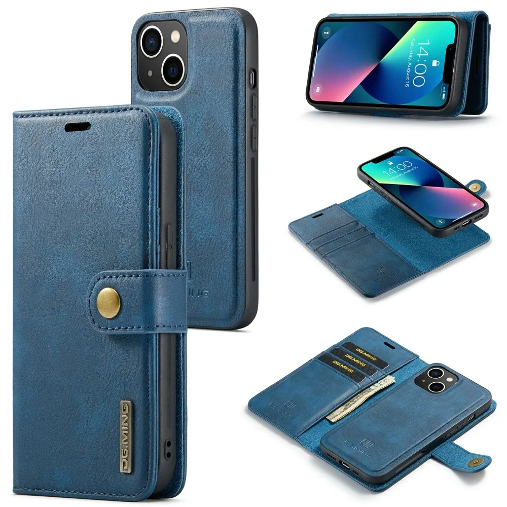 DG.MING iPhone 15 Lommeboketui med avtakbart deksel, Blue DG.MING iPhone 15 Lommeboketui med avtakbart deksel, Blue