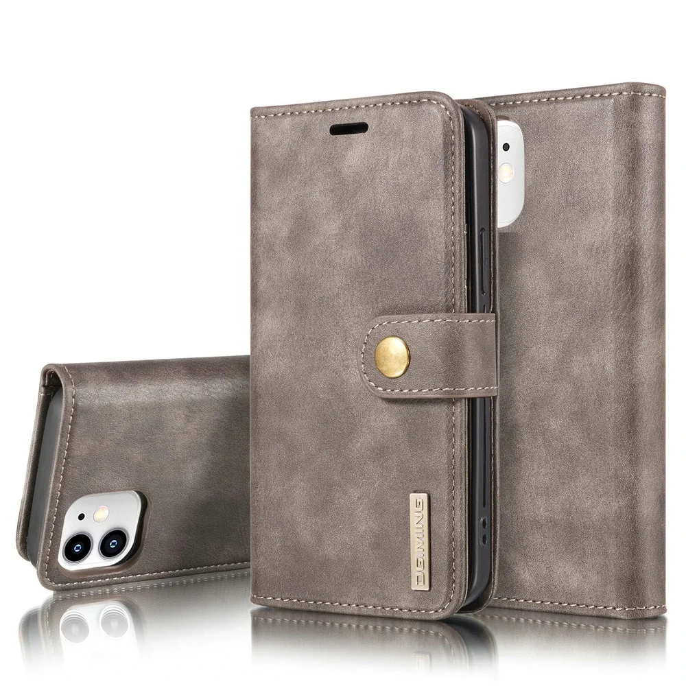 DG.MING iPhone 12 Mini Lommeboketui med avtakbart deksel, Brown DG.MING iPhone 12 Mini Lommeboketui med avtakbart deksel, Brown