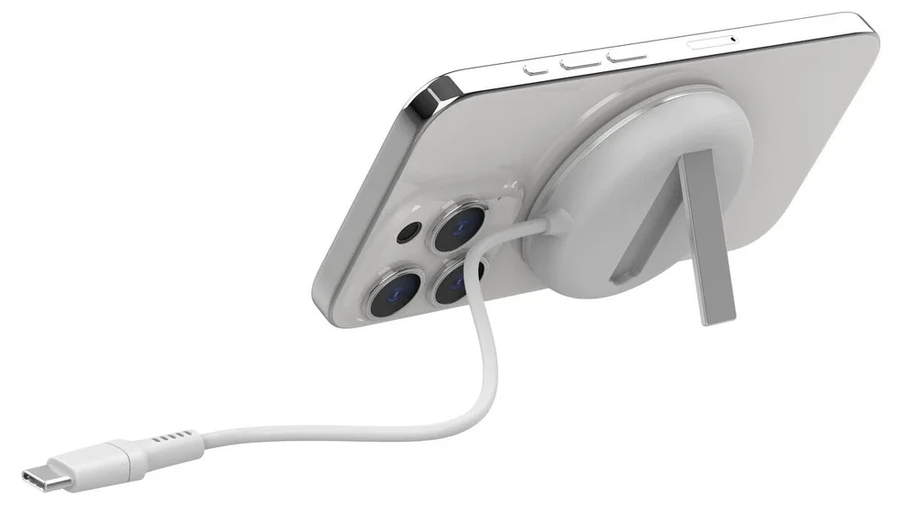 Clas Ohlson Magnetisk trådløs Qi2 lader med stativ 15W, Hvit