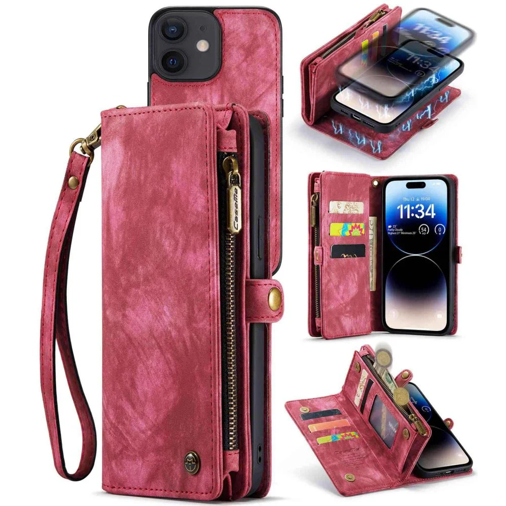 CaseMe iPhone 12/iPhone 12 Pro Romslig lommeboketui med mange kortlommer, Rød CaseMe iPhone 12/iPhone 12 Pro Romslig lommeboketui med mange kortlommer, Rød