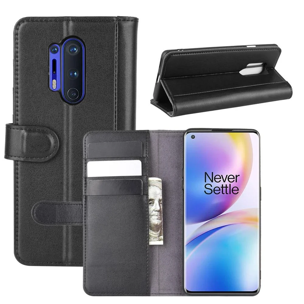 OnePlus 8 Pro Lommeboketui i ekte skinn, Svart