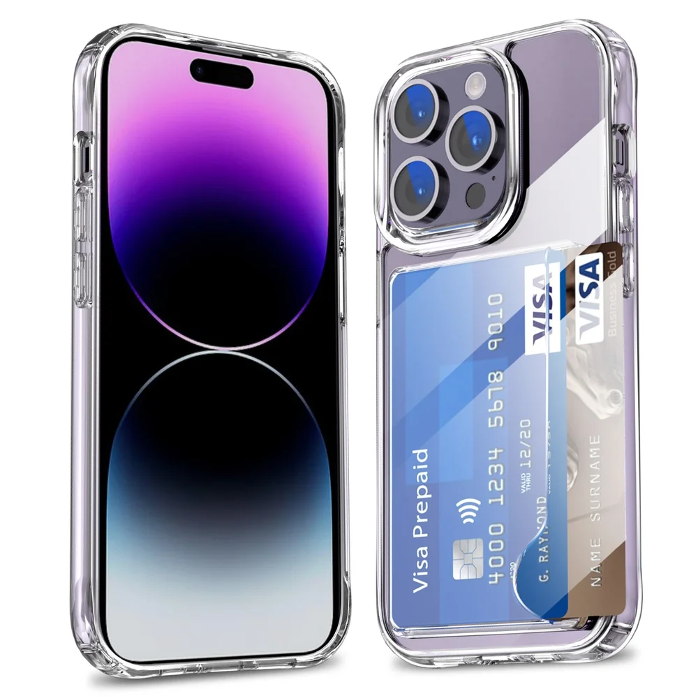iPhone 15 Pro Hybriddeksel med innebygd kortlomme, Gjennomsiktig